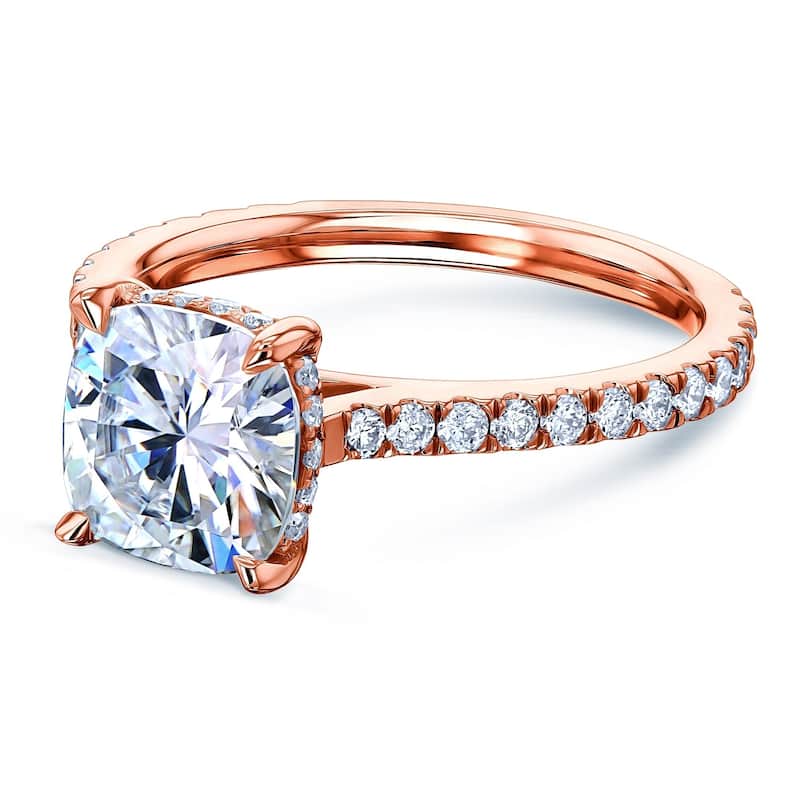 Annello by Kobelli 14k Gold Kobelli 2ct Cushion Forever One Moissanite and 2/5ct Diamond Drop Halo Comfort Fit Engagement Ring.