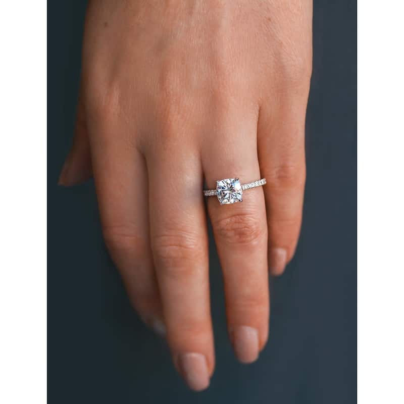 Annello by Kobelli 14k Gold Kobelli 2ct Cushion Forever One Moissanite and 2/5ct Diamond Drop Halo Comfort Fit Engagement Ring.