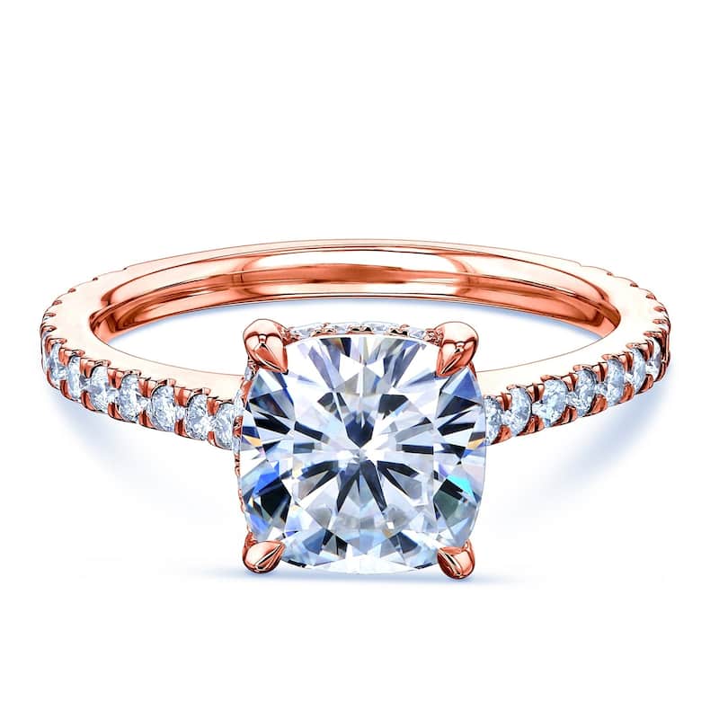 Annello by Kobelli 14k Gold Kobelli 2ct Cushion Forever One Moissanite and 2/5ct Diamond Drop Halo Comfort Fit Engagement Ring.