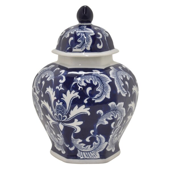 Three Hands Ceramic Jar in Blue Porcelain 7in L x 7in W x 10in H