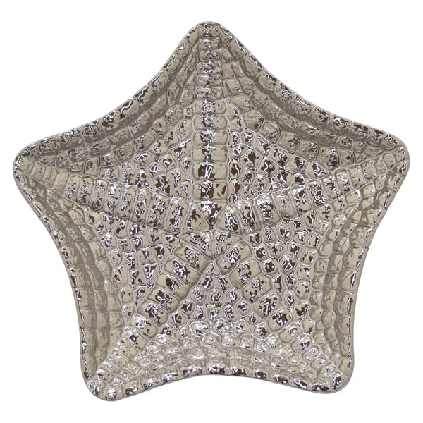 Ceramic Decorative Star Plate in Silver Porcelain 17inL x17inW x 3inH