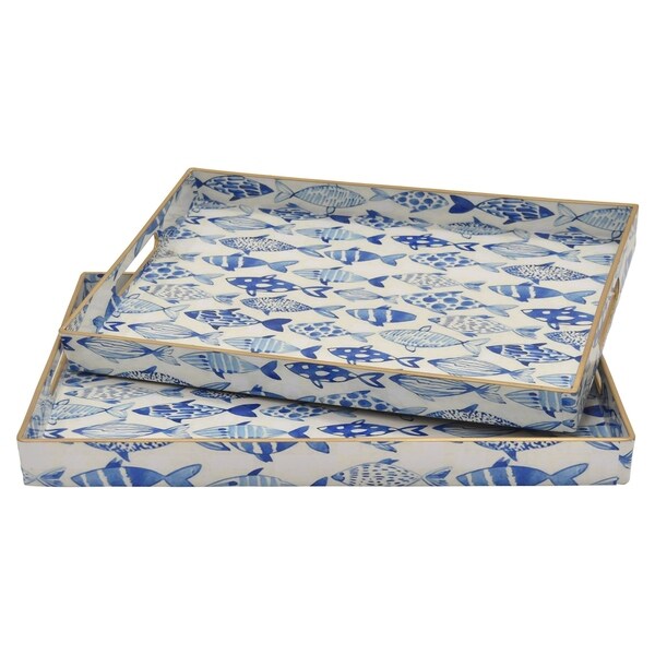 Tray - Set Of 2 in Blue Resin / Magnesium 19in L x 14in W x 2in H