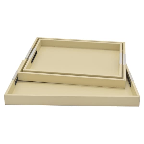 Three Hands Wood Tray Set Of 3 in White Wood 21in L x 15in W x 2in H