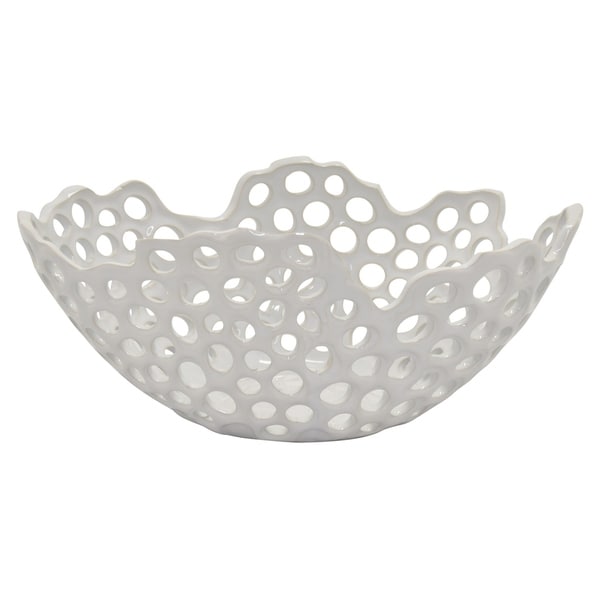 Three Hands Ceramic Bowl in White Porcelain 15in L x 10in W x 6in H