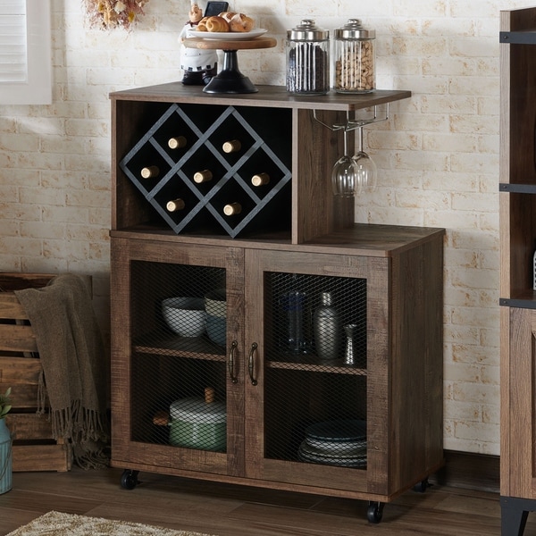 Furniture of America Laut Rustic Oak 4-shelf Mini Bar
