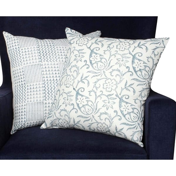 18 X 18 Nature Inspired Geometric Cotton Pillow Set Blue And White Overstock 29755119