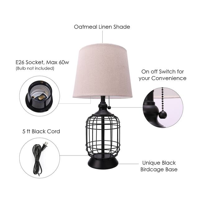 CO-Z 18" Modern Black Birdcage Base Table Lamp