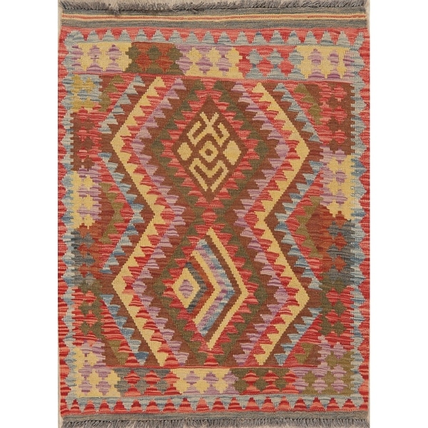 Tribal Kilim Southwestern Pastel Hand Woven Turkish Oriental Area Rug - 3'9" X 2'11"