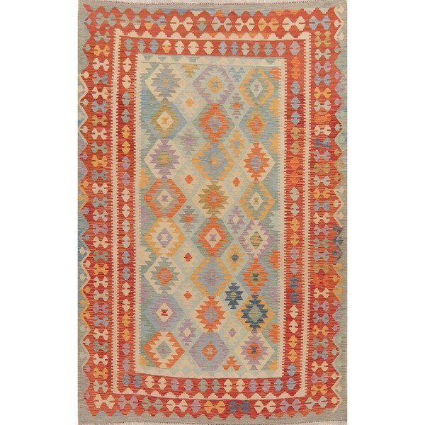 Geometric Tribal Pastel Hand Woven Southwestern Kilim Turkish Area Rug - 9'11" X 6'5"