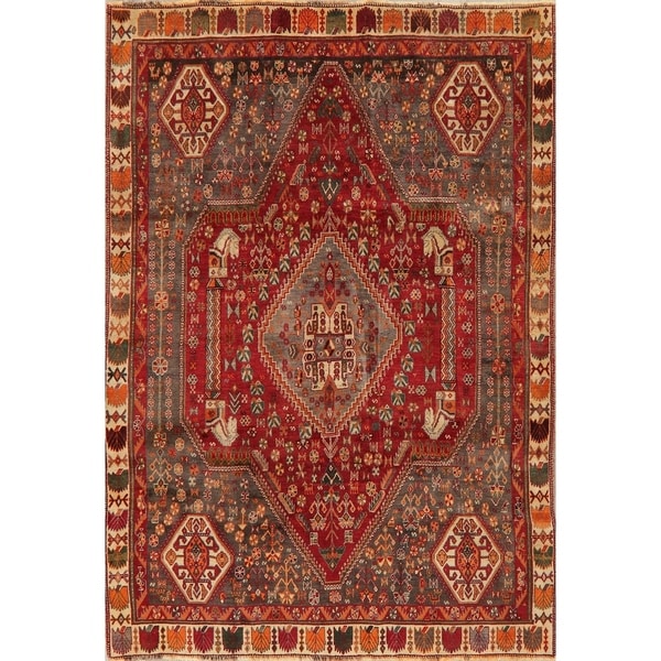 Diamond Vintage Hand Knotted Tribal Abadeh Persian Oriental Area Rug - 8'10" X 6'1"