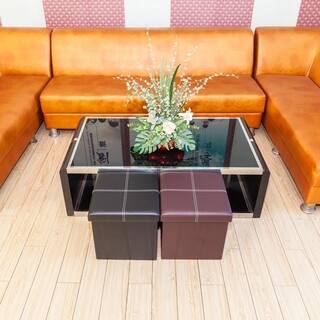 F-03S Practical PVC Leather Square Shape Surface with Line Footstool Black/Brown