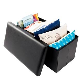 F-01L Practical PVC Leather Square Shape Footstool Black/Brown