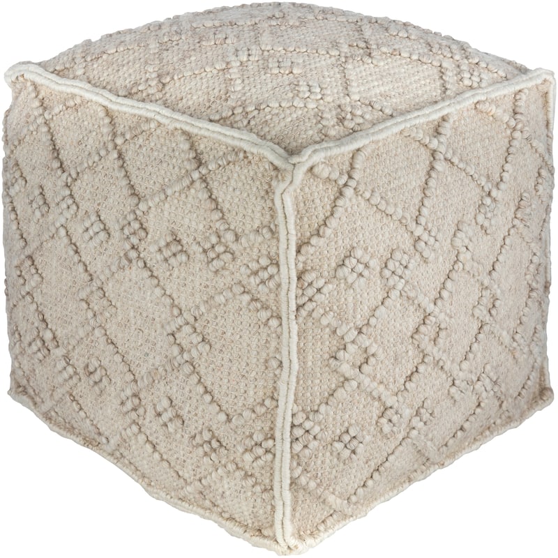 Eliza Textured Farmhouse Wool Blend 18-inch Square Pouf