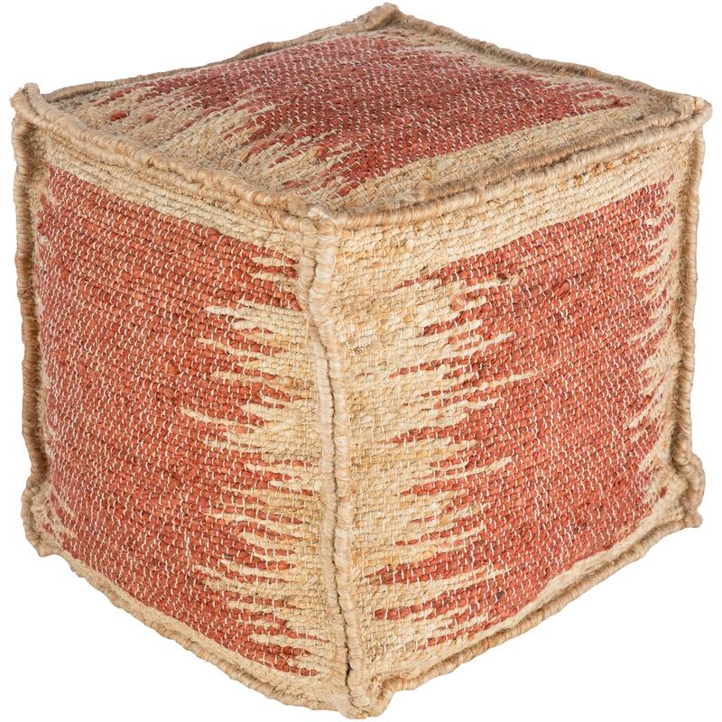 Zaccaria Farmhouse Textured 16-inch Square Pouf - Burnt Orange