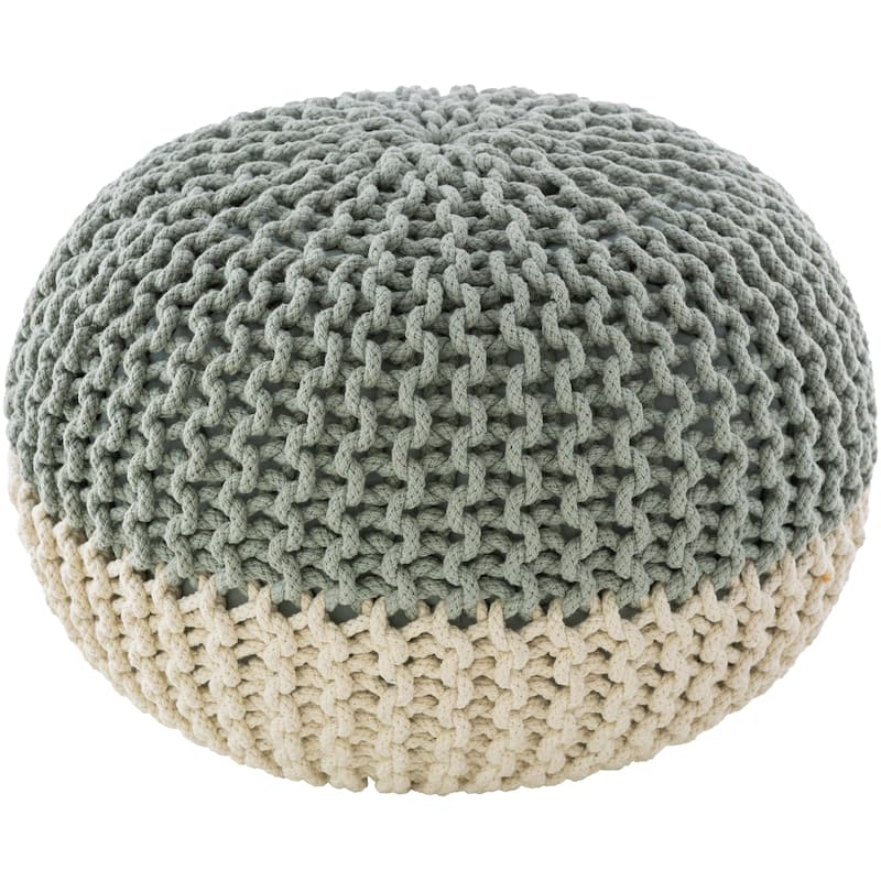 Surya Dulce Modern Knitted Two-toned 20-inch Round Pouf - Mint