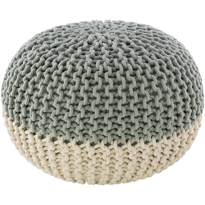 Surya Dulce Modern Knitted Two-toned 20-inch Round Pouf