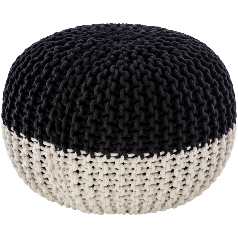 Surya Dulce Modern Knitted Two-toned 20-inch Round Pouf