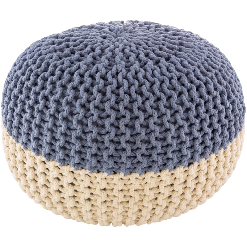 Surya Dulce Modern Knitted Two-toned 20-inch Round Pouf