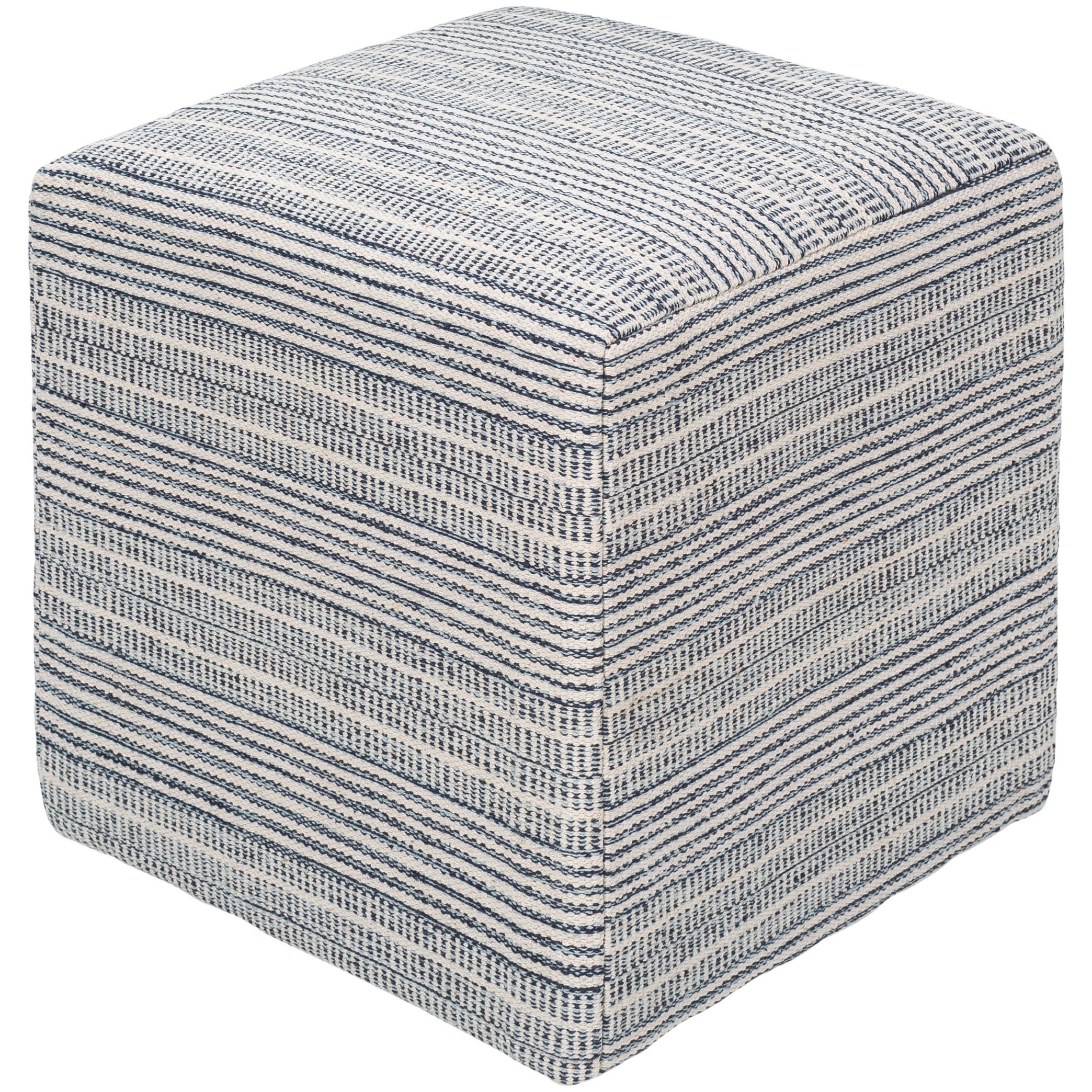 Skyla Farmhouse Stripe 16-inch Square Pouf