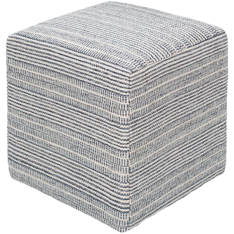 Skyla Farmhouse Stripe 16-inch Square Pouf - Pouf - 16" x 16" x 18" - Polyester - Bright Blue - Single
