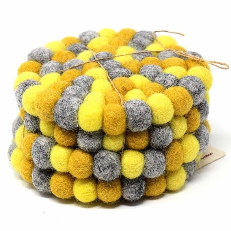 The Curated Nomad Southard Handmade Chakra Color Felt Ball Coasters (Set of 4) - N/A
