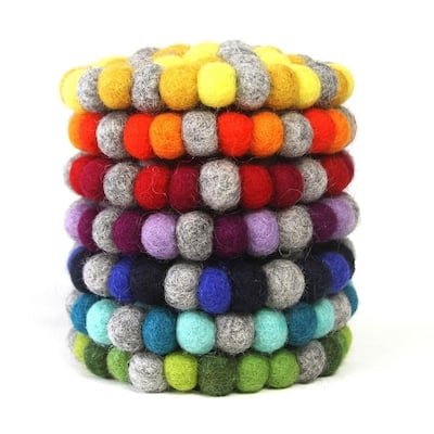 The Curated Nomad Southard Handmade Chakra Color Felt Ball Coasters (Set of 4)