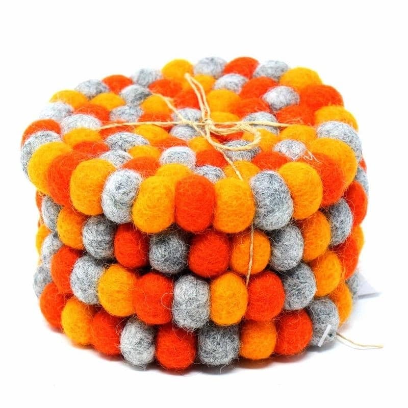 The Curated Nomad Southard Handmade Chakra Color Felt Ball Coasters (Set of 4) - N/A