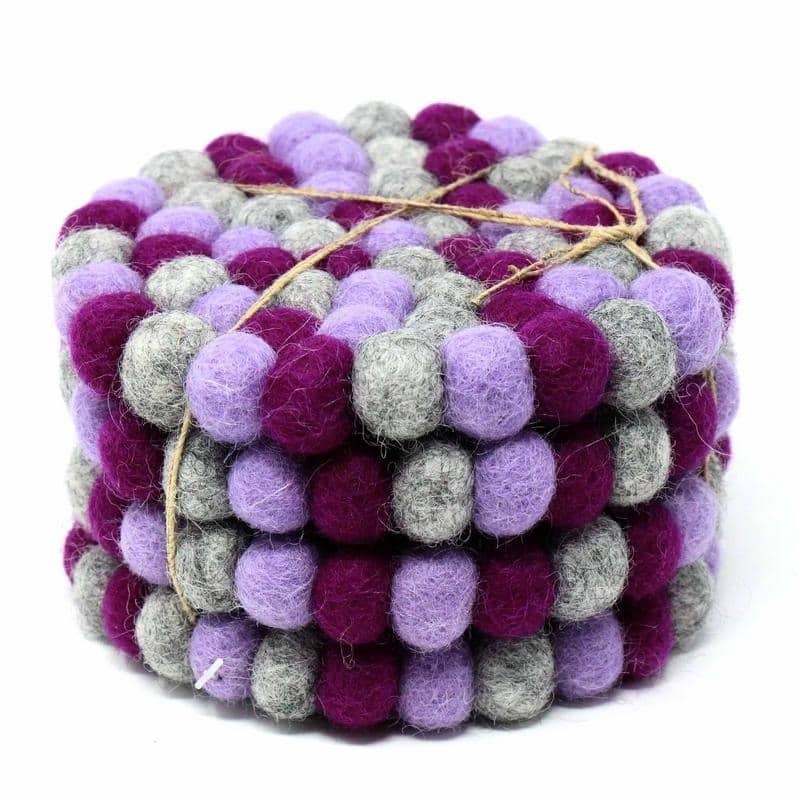The Curated Nomad Southard Handmade Chakra Color Felt Ball Coasters (Set of 4) - N/A