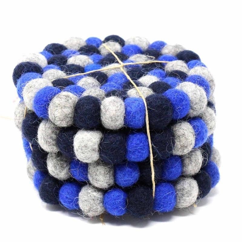 The Curated Nomad Southard Handmade Chakra Color Felt Ball Coasters (Set of 4) - N/A - Dark Blue