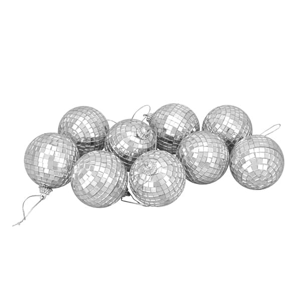 9ct Silver Splendor Mirrored Glass Disco Ball Christmas Ornaments 2.5 ...