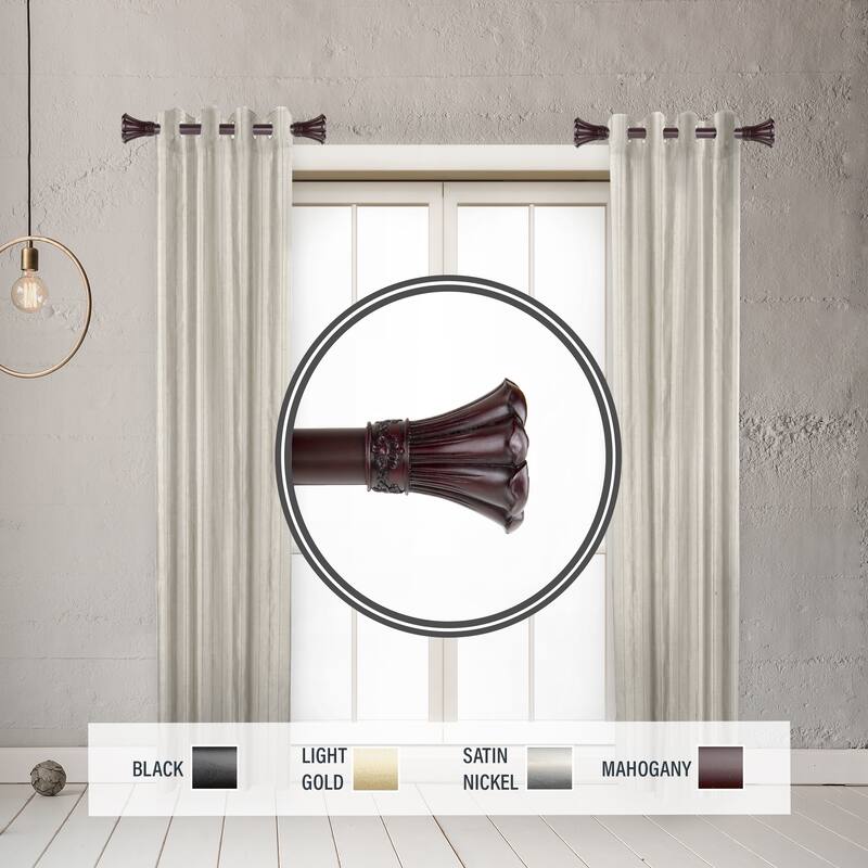 InStyleDesign Floweret 1" Side Curtain Rod 12-20 inch long (Set of 2) - 12 to 20 inches - Mahogany