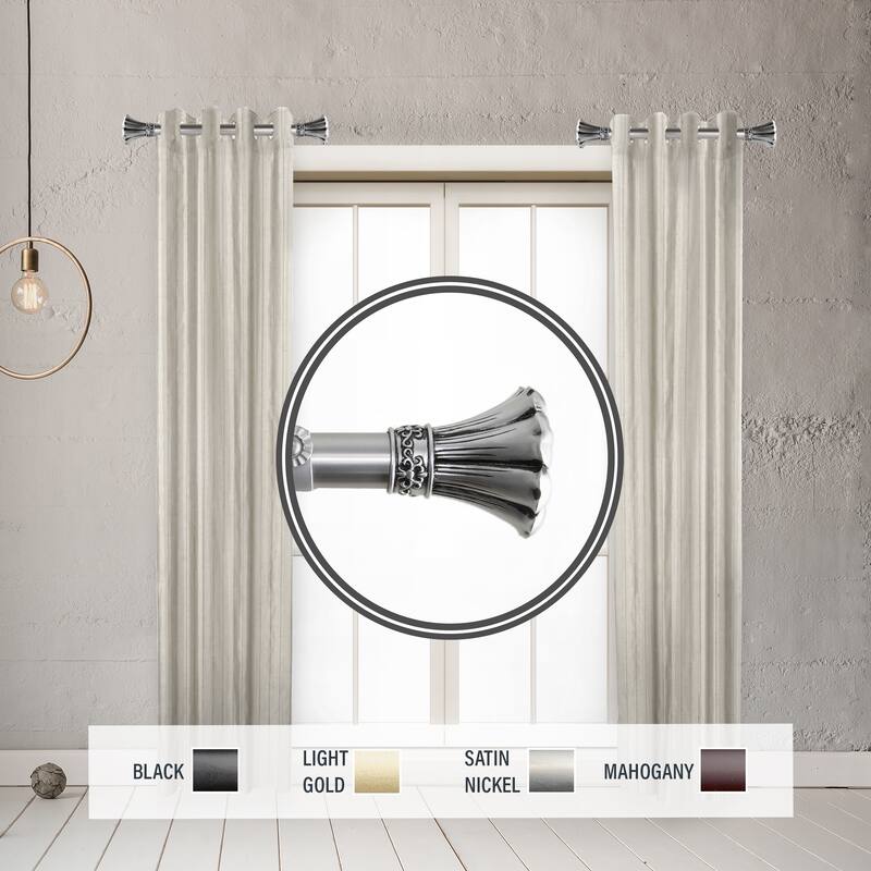 InStyleDesign Floweret 1" Side Curtain Rod 12-20 inch long (Set of 2) - 12 to 20 inches - Satin Nickel
