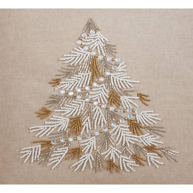 Throw Pillow with Beaded Christmas Tree Design