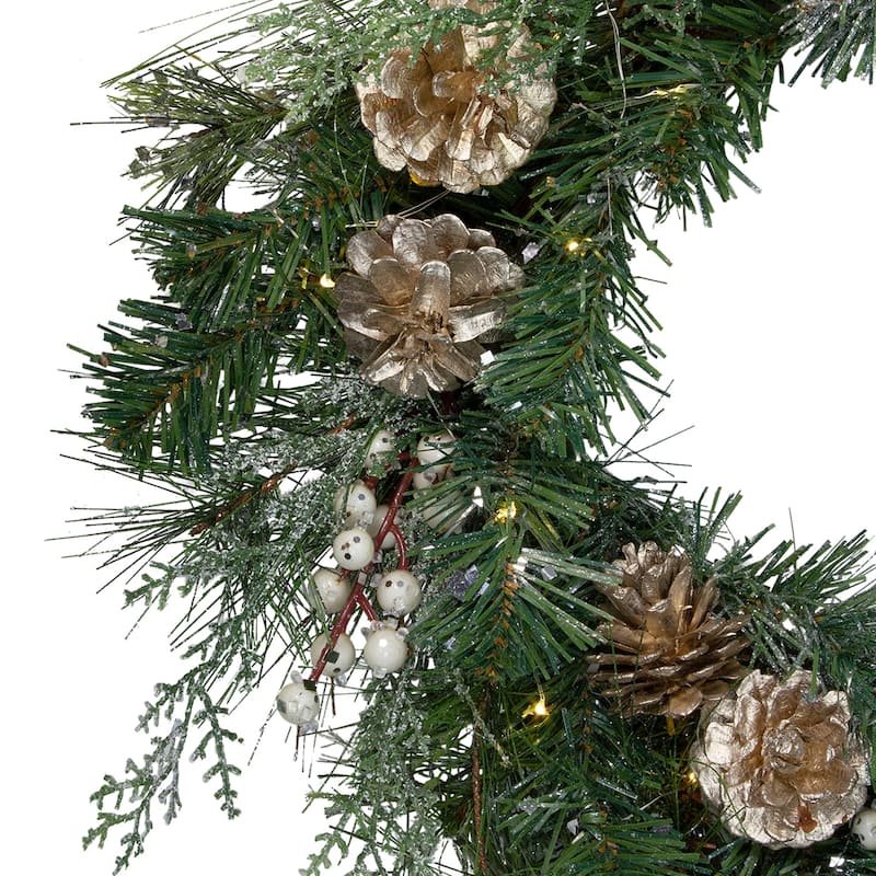 LED Champagne Gold Pine Cone and Berry Mixed Pine Wreath - 22-Inch Unlit