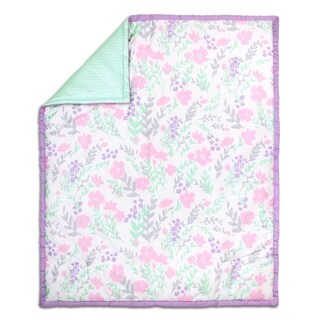 The Peanut Shell Floral Cotton Quilt in Purple/Mint