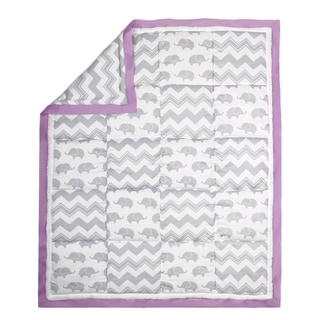 The Peanut Shell Elephant Patchwork Cotton Quilt in Purple/Grey