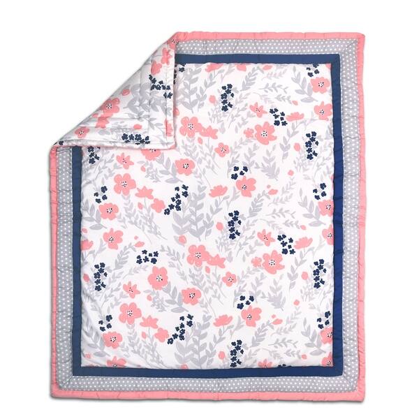 slide 1 of 1, The Peanut Shell Floral and Dot Cotton Quilt in Coral/Grey