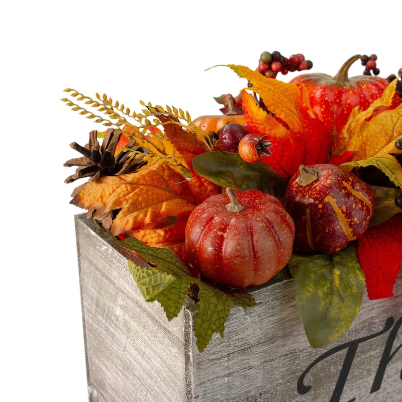 24" Autumn Harvest Maple Leaf and Berry Arrangement in a "Thankful" Rustic Wooden Box Centerpiece - N/A