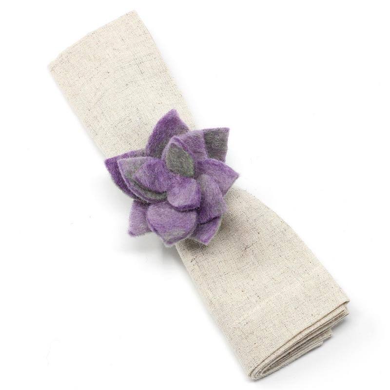 The Curated Nomad Thrift Handmade Felt Succulent Napkin Rings (Set of 4)