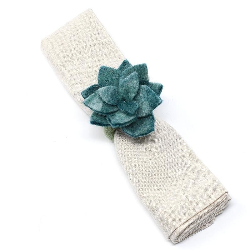 The Curated Nomad Thrift Handmade Felt Succulent Napkin Rings (Set of 4)