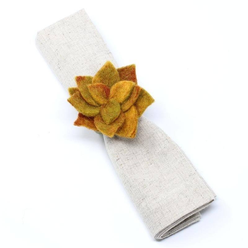 The Curated Nomad Thrift Handmade Felt Succulent Napkin Rings (Set of 4)