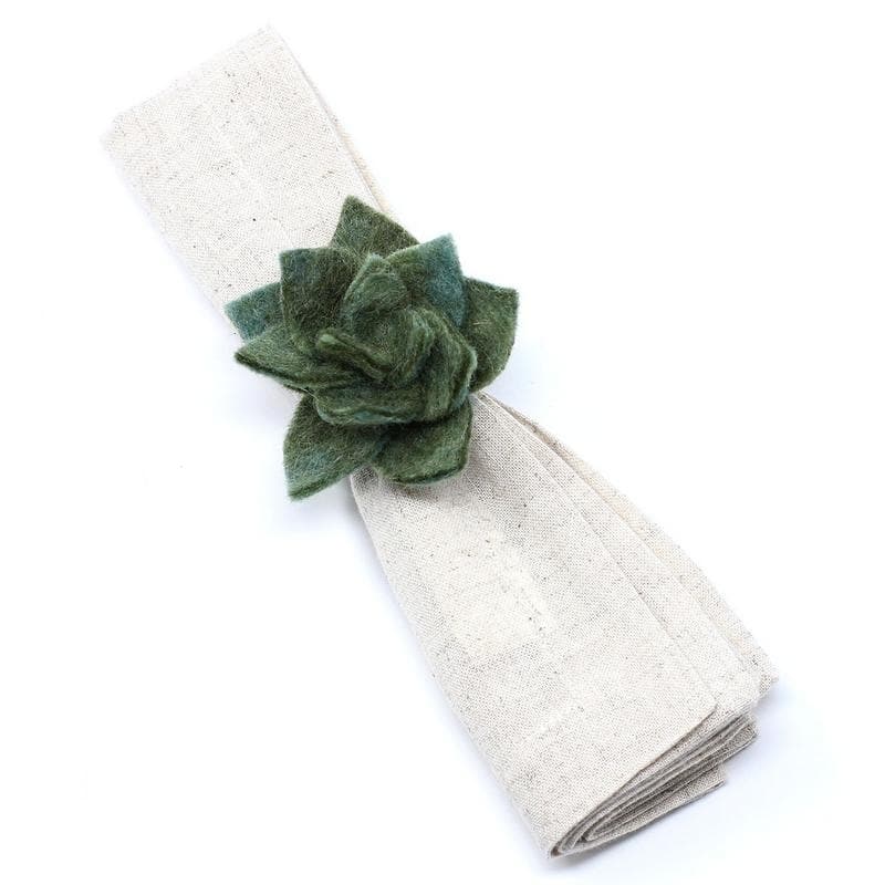 The Curated Nomad Thrift Handmade Felt Succulent Napkin Rings (Set of 4)
