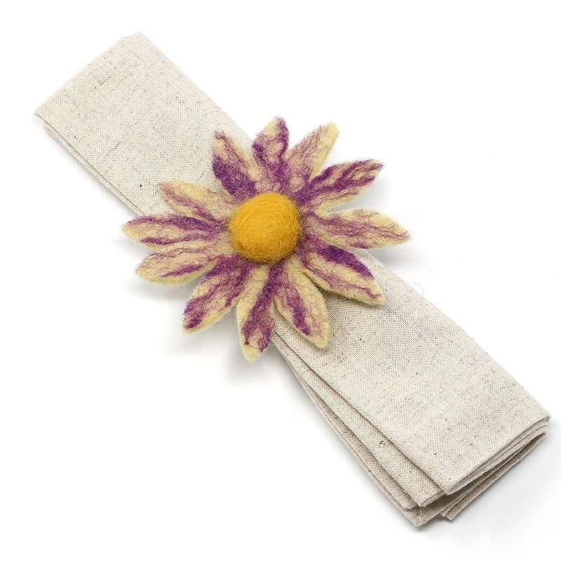 The Curated Nomad Thrift Handmade Felt Daisy Napkin Rings (Set of 6)