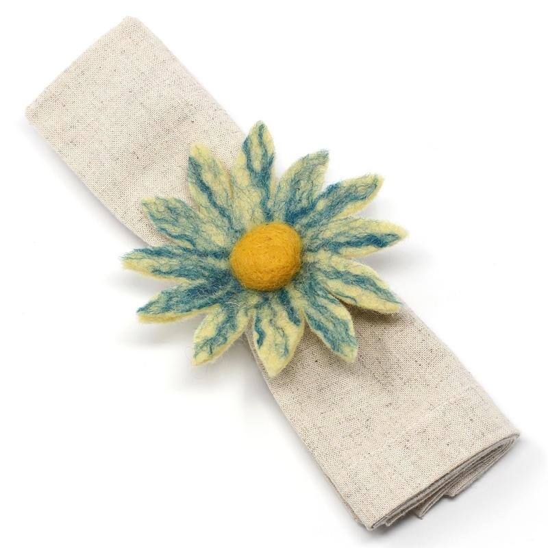 The Curated Nomad Thrift Handmade Felt Daisy Napkin Rings (Set of 6)