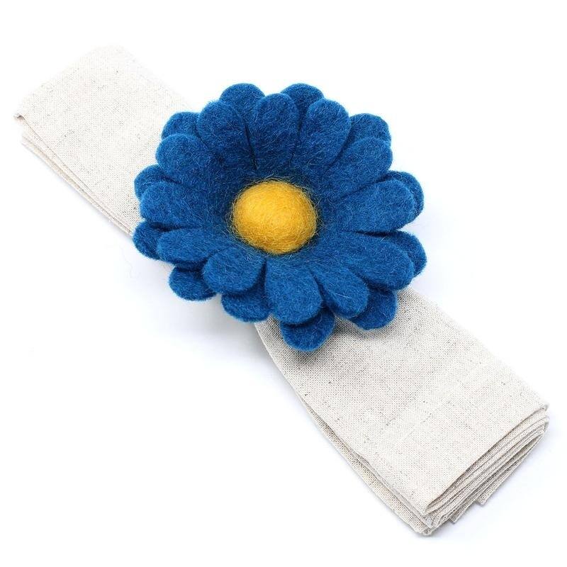 The Curated Nomad Thrift Handmade Felt Daisy Napkin Rings (Set of 6)