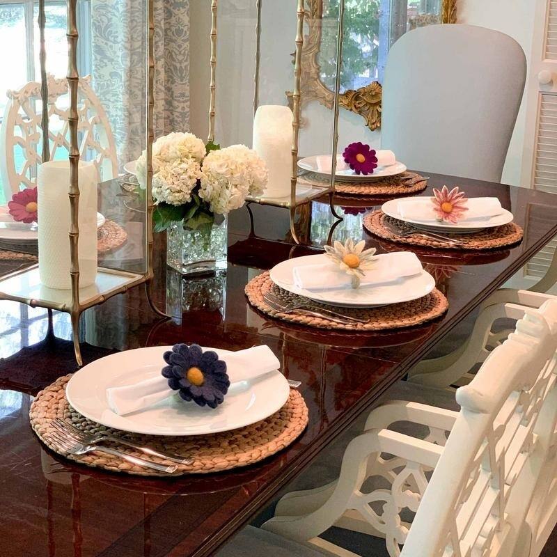 The Curated Nomad Thrift Handmade Felt Daisy Napkin Rings (Set of 6)