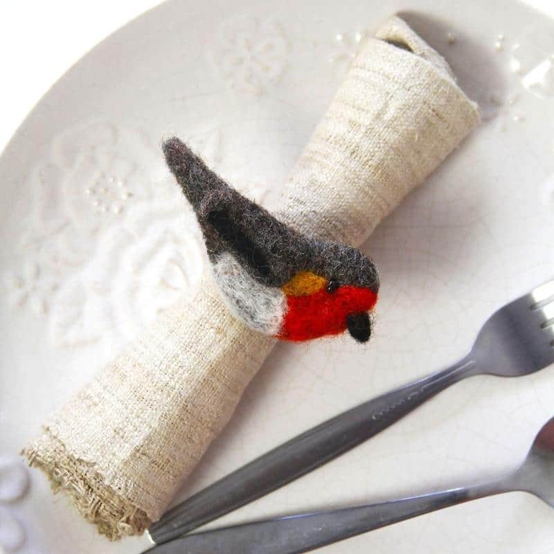 The Curated Nomad Thrift Felt Bird Napkin Ring (Set of 4)