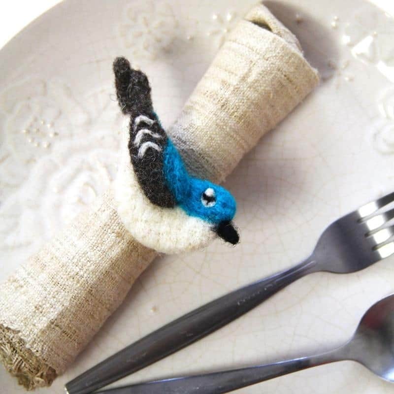 The Curated Nomad Thrift Felt Bird Napkin Ring (Set of 4)