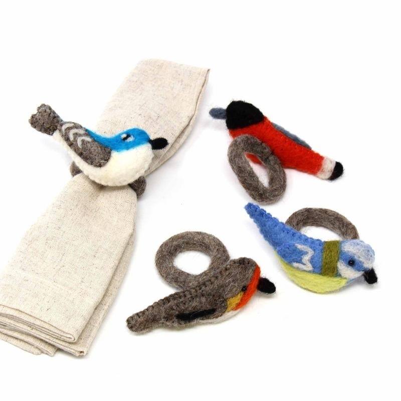 The Curated Nomad Thrift Felt Bird Napkin Ring (Set of 4)