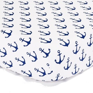 The Peanut Shell Anchor Print Cotton Fitted Crib Sheet in Navy